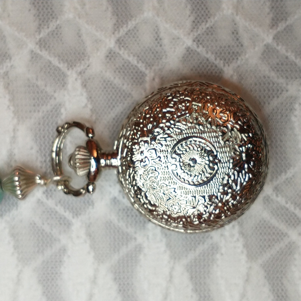 Carolyn Pollack HEISHI Liquid Ster. Silver w/ Turquoise & Quartz Pendant Watch - Picture 9 of 10
